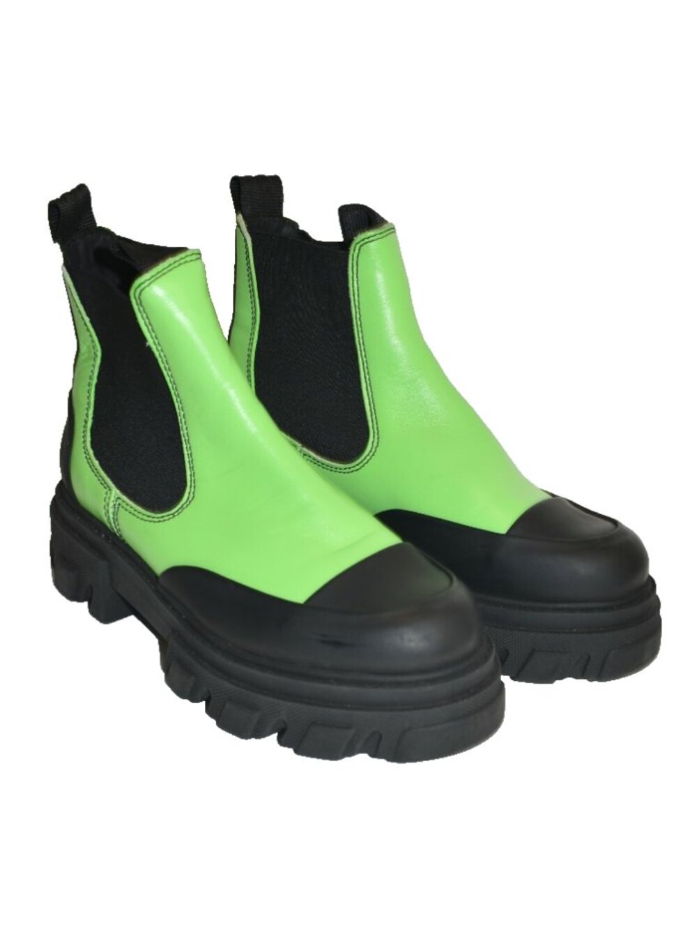 New! Ganni Leather Chelsea Boot Size 7 US Green DD33